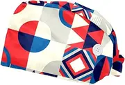 [WOSHJIUK] Working Hat 2 Pack Scrub Caps for Women,Plaid Pattern Colorful Geometric,Tie Back Cap Adjustable Scrub Hat