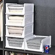 Large Stackable Plastic Storage Baskets - Stackable Closet and Clothes Drawer Storage Foldable Organizers for Kitchen, Bathroom, Bedroom, Office (5 Pack)