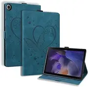 Linbol Case for Samsung Galaxy Tab A8 10.5 inch tablet 2022 SM-X200 SM-X205 Folio Stand Magnetic Shell Cover,Slim and Lightweight Embossed Floral with Auto Sleep/Wake Card Holder for Tab A8 10.5''tablet,Peacock blue