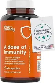 A Dose of Immunity Immune Support Supplement for Respiratory Health & Wellness Bioflavanoids Vitamin C Vitamin D Zinc Quercetin B Vitamins Echinacea Bromelain for Antioxidant Vegan Non GMO (1 Bottle)