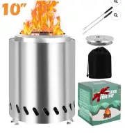 NEW 10" Portable Stainless Steel Smokeless Wood Burning Camp Fire Pit Carry Bag
