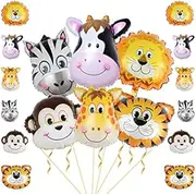 18 Pack Jungle Safari Animals Head Foil Balloons Tiger Zebra Giraffe Lion Cow Monkey Balloons Kit for Jungle Safari Wildlife Theme Backdrop Kids Birthday Party Decorations Supplies