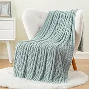 [Battilo] Sage Green Throw Blanket for Couch, 130x170cm, Cable Chenille Knitted Throw Blankets for Bed, Sofa, Chair,Living Room, Soft Cozy Thick Warm Chunky Textured Blanket Throw
