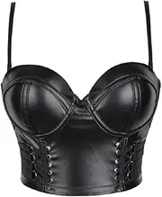 [Generic] Women's PU Leather Black Bustier Cami Top Sexy Push Up Overbust Corset