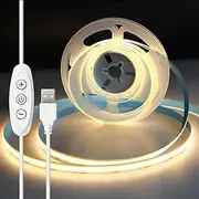 5V USB COB LED Strip Light Warm White, 5M 320LEDs LED Strips Dimmable, Flexible LED Tape Lights for TV Backlight, Cupboard, Mirror, Wardrobe, Home Decor