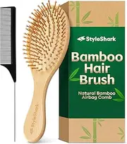StyleShark Bamboo Paddle Brush - Scalp Massager for Hair Growth, Suitable for Men, Women, and Kids with Curly, Thin, Long, Short, Wet or Dry Hair