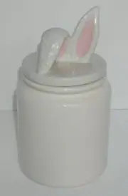 Whimsy Home BUNNY EAR Canister with cotton tail on back.
