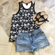 NEW Mossimo Leaf Floral Long Scoop Neck Tank Top Womens Small