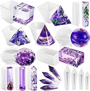 15 Pieces Crystal Resin Molds Pendulum Crystal Molds Include Pyramid Silicone Resin Mold, Round Cone Resin Mold, Sphere, Triangular Cone, Multi-Facet Gemstone Cube Resin Mold for Jewelry Making