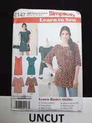 SIMPLICITY UNCUT Learn 2 Sew Pattern 2147 Misses Size 6-18 Mini-Dress Tunic Belt