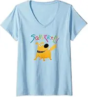 Womens Disney Pixar UP Dug Squirrel Pose V-Neck T-Shirt