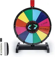 HC Display 12" Tabletop Spinning Prize Wheel 12 Slots with Durable Plastic Base, 2 Pointer, for Fortune Spin Game in Party Pub Trade Show Carnival