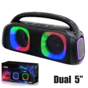 Portable Bluetooth Speaker Loud Boombox Dual 5" Woofers Outdoor Indoor DJ Party