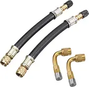 YUENTOEN 2Pcs Tire Valve Extension, Flexible Rubber 160MM Tire Valve Extender Inflatable Hose with 2Pcs 90 Degree Brass Tire Valve Stem Extension Adaptor for Cars Truck Motorcycle Bike