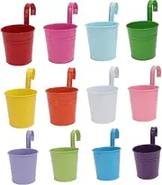 Toddmomy Iron Fence Hanger Flower Pot Set 12 Pieces Decorative Planter for Office Living Room Rustic and Modern Design Garden Dec