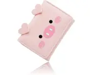Ladies Leather Purse Cute Pattern Slim Tri-Fold Little Wallet for Women and girls - Pink