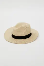 Beige Woven Boater Hat