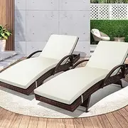 Livsip Sun Lounger 2Pcs Outdoor Furniture Set Rattan Wicker Day Bed with Adjustable Backrest and Comfortable Cushion-Brown