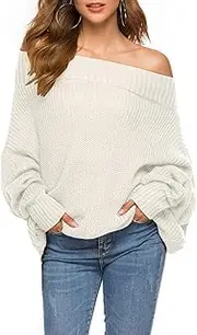 [GOLDSTITCH] Women's Off Shoulder Batwing Sleeve Loose Oversized Pullover Sweater Knit Jumper