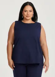 [Taking Shape] Taking Shape Cotton Linen Sleeveless Top Size 12 in Dark Indigo - Plus Size Women's Clothing Dark Indigo
