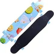 Sports Complete Longboard, ABEC-11 Silent High-Speed Bearing 46.5 Inches 7-Layer Maple Fruit Blue Pattern Skateboard Suitable for Young Adults