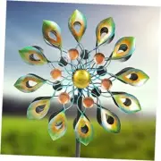 63 Inch Kinetic Wind Spinners with Garden Stake, Metal Windmill Medium Peacock