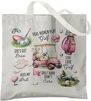 Veqzc Pink Golf Canvas Canvas Bag,Golf Lovers Tote Bag,Women golf cart bag,Tote Bag For women Golfers,Golf Lovers Golf Club Golfing Team Golf Player Gifts, White, One Size