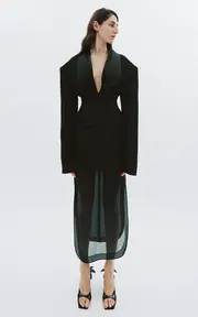[A.W.A.K.E. MODE] Basque Layered Virgin Wool-Blend Maxi Skirt