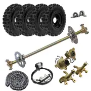 29'' Go Kart ATV Rear Live Axle Kit +6" Wheels + Brake Assembly+Steering Spindle