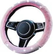 Pink Fluffy Steering Wheel Cover for Women, Universal 15 Inch Bling Car Steering Wheel Cover , Soft Luxurious Faux Wool with Non-Slip Rhinestone Car Accessories for Ladies Girls