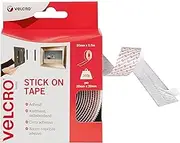 VELCRO Brand Stick On White Tape, Hook and Loop Tape Self Adhesive Fastener Roll - 20mm x 2.5m. Cut-To-Length Strong & Secure Adhesive Strips - Perfect Home, Office & Garage Fasteners Solution