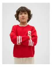 [Seed Heritage] Sports Stripe Knit Sweater in Chilli Red