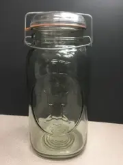 Vintage, 1 Gallon BALL IDEAL Mason Jar Embossed Eagle w/ Glass Lid, Gasket, Bail