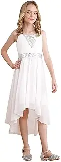 [XUNZOO] Kids Flower Girl Dress A-Line High Low Hem Bridesmaid Dress Ruched Chiffon Wedding Evening Gown