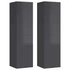 2pcs High Gloss Wall Cabinets Wooden TV Storage Unit Shelf Rack Cupboards Grey