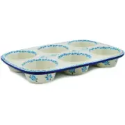 Polish Pottery Muffin Pan 11" Ceramika Artystyczna Happy Doves
