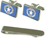 [Select Gifts] Silver Cufflinks Northern Mariana Flag Tie Gift Set
