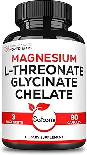 90 Capsules - 1200mg Magnesium L-Threonate Supplement with Magnesium Glycinate & Magnesium Chelate