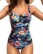 [Tempt Me] Women Vintage One Piece Ruched Swimsuits Tummy Control Bathing Suits