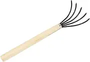5 Tine Garden Hand Rake, Carbon Steel Claw Cultivator with Ergonomic Wooden Handle for Soil Tilling, Loosening Flower Bed Preparation (Long Handle)