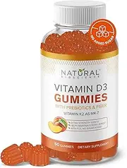 Sugar Free Vitamin D3 Gummies - Vitamin D for Kids & Adults, No Sugar, No Glucose, No Corn Syrup, Kosher, Vegan, Gluten-Free, Gelatin-Free, Non-GMO, Natural Strawberry Flavor, 60 Gummies