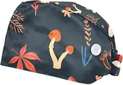 [FVQL] Pack of 2 Surgical Cap Nursing Hats for Women, Scrub Cap, Leaf Mushroom and Fox Animal