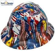 Made in USA Patriotic Hydro Dipped Full Brim Hard Hat with Ratchet Suspension