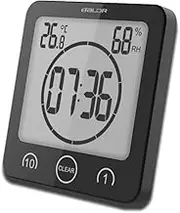 HONPHIER Bathroom Shower Clock Digital Clock Timer Large LCD Display Touch Screen Timer with Temperature Humidity Display for Bathroom Shower Kitchen (Black)