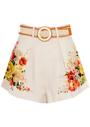 Zimmermann Alight Tuck Floral-print Linen Shorts - Ivory - 3 (UK 14 / L) 3 (UK 14 / L)