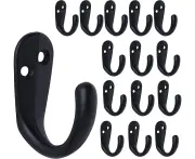 15PCS Coat Hooks Wall Mounted Single Prong Robe Hook for Hanging Towel Hooks for Bags, Hat, Cap, Scarf, Cup-Black