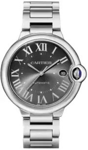 Cartier Ballon Bleu Dark Grey Roman Numeral Dial Mens Steel Dress Watch WSBB0060