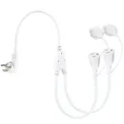 2FT Outdoor Power Extension Cord 2 Way Splitter - White Flat Wall Plug Short
