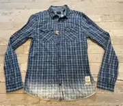 Buffalo David Bitton Western Shirt Men's MED Button Faded Blue Plaid New $79 Tag
