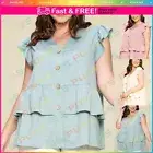 Women Plus Solid Button Flutter Sleeve V Neck French Terry Soft Top Shirt Blouse